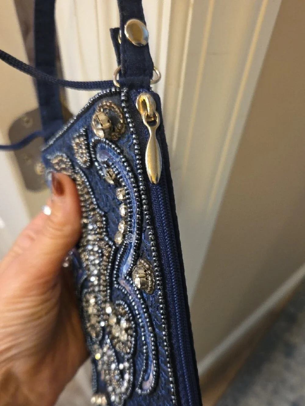 Navy Beaded Embellished Phone Crossbody